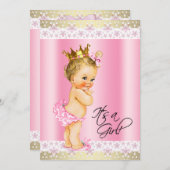 Roze en Goud Baby Meisje Douche Blond Kaart (Voorkant / Achterkant)
