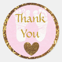 Roze en Goud Baby shower Dank u Sticker