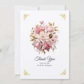 Roze en Goud Bloemen Bruiloft Bedankkaart (Voorkant)