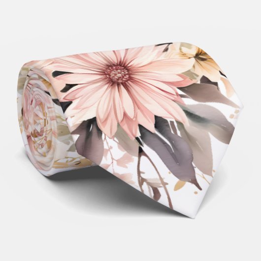 Roze en Goud Bloemen Bruiloft bruidegom Stropdas (Opgerold)