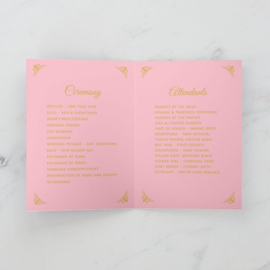 Roze en Goud Bloemen Bruiloft Programma (Binnen)