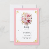 Roze en Goud Bloemen Bruiloft RSVP Kaartje (Voorkant)