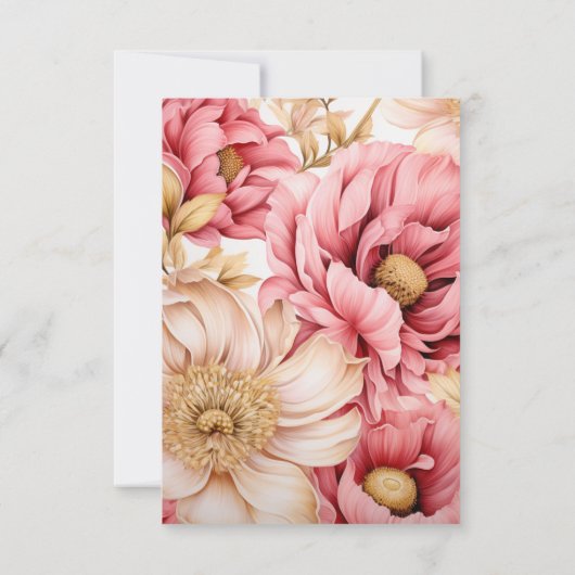 Roze en Goud Bloemen Bruiloft RSVP Kaartje (Achterkant)