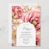 Roze en Goud Bloemen Bruiloft Uitnodiging (Voorkant)