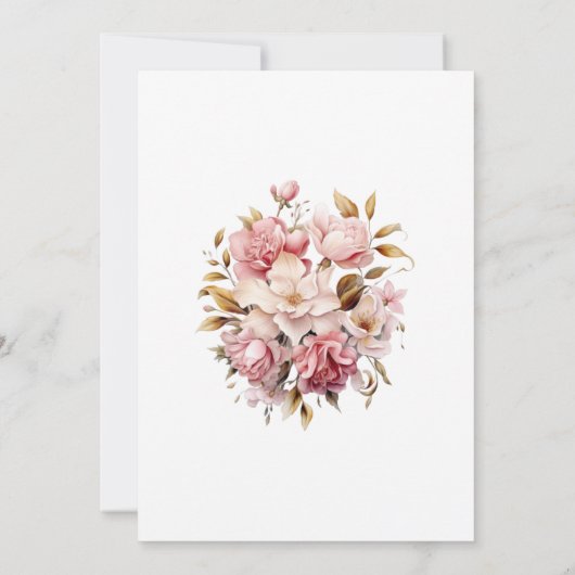 Roze en Goud Bloemen Bruiloft Uitnodiging (Achterkant)