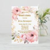 Roze en Goud Bloemen Brunch & Bubbly Kaart (Staand voorkant)