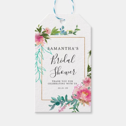 Roze en Goud Bloemen DIY Vrijgezellenfeest Favor Cadeaulabel (Voorkant)