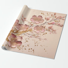 Roze en Goud Bloemen Elegant Minimalist Cadeaupapier