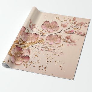 Roze en Goud Bloemen Elegant Minimalist Cadeaupapier
