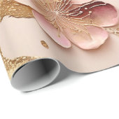 Roze en Goud Bloemen Elegant Minimalist Cadeaupapier (Rol Hoek)