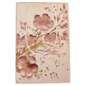 Roze en Goud Bloemen Elegant Minimalist Medium Cadeauzakje (Voorkant)