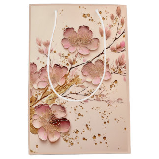 Roze en Goud Bloemen Elegant Minimalist Medium Cadeauzakje