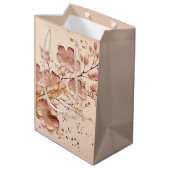 Roze en Goud Bloemen Elegant Minimalist Medium Cadeauzakje (Achterkant Gekanteld)