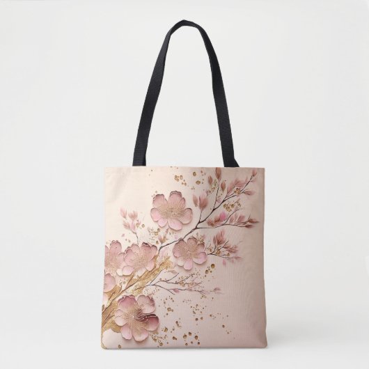 Roze en Goud Bloemen Elegant Minimalist Tote Bag (Voorkant)
