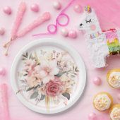 Roze en Goud Bloemen Vlinder Bruiloft Papieren Bordje (Feest)