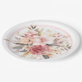 Roze en Goud Bloemen Vlinder Bruiloft Papieren Bordje (Gekanteld)