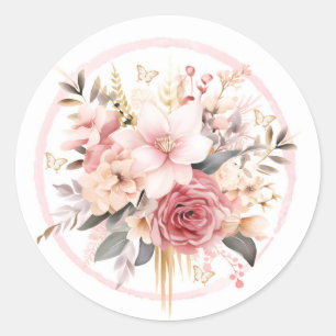 Roze en Goud Bloemen Vlinder Bruiloft Ronde Sticker