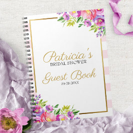 Roze en Goud Bloemen Vrijgezellenfeest Gastenboek Notitieboek