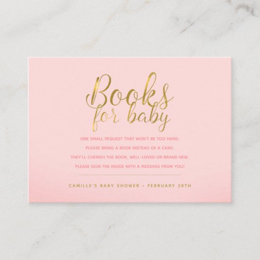 Roze en Goud Breng een Boek Aanvraag Boeken voor B Informatiekaartje (Voorkant)