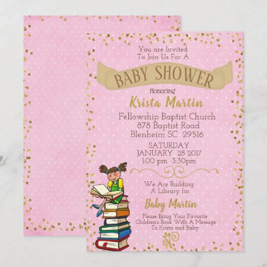 Roze en goud brengen een boek Baby shower mee Kaart (Voorkant / Achterkant)