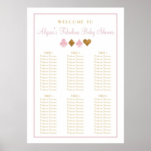 Roze en Goud Casino Baby shower Zitkaart Poster (Voorkant)