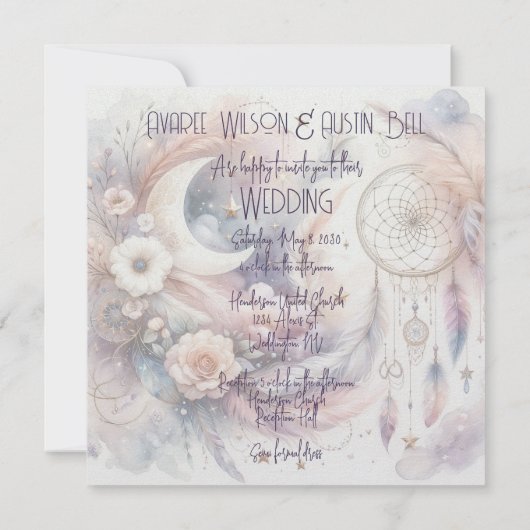 Roze en Goud Celestial Maan Bruiloft Kaart (Achterkant)