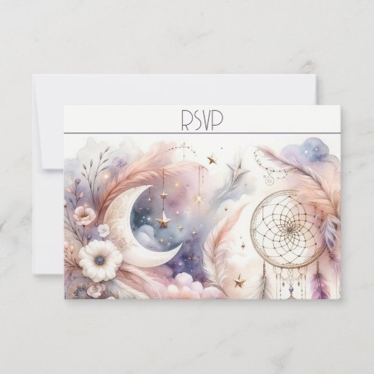 Roze en Goud Celestial Moon Response Kaart (Voorkant)