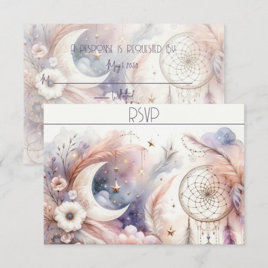 Roze en Goud Celestial Moon Response Kaart (Voorkant / Achterkant)