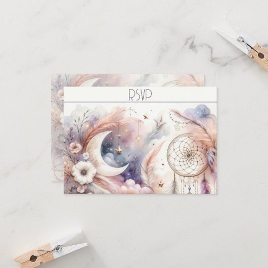 Roze en Goud Celestial Moon Response Kaart (Voorkant / Achterkant in situ)