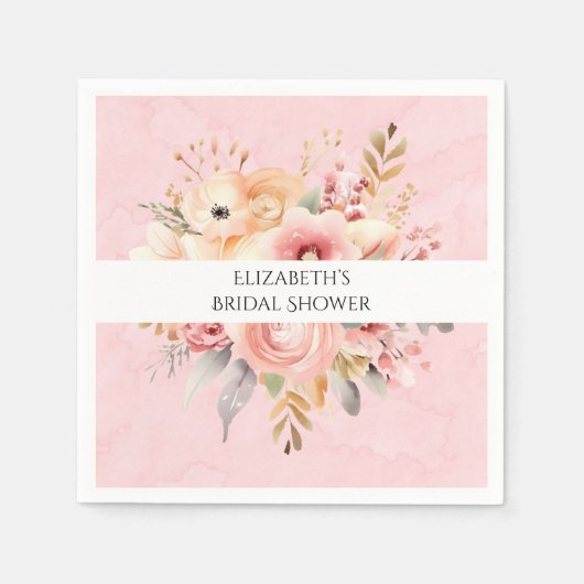 Roze en Goud Chic Florals Vrijgezellenfeest Servet (Voorkant)