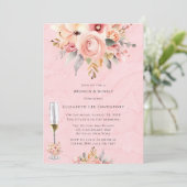 Roze en Goud Chique Bloemen Brunch & Bubbly Kaart (Staand voorkant)