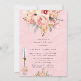 Roze en Goud Chique Bloemen Brunch & Bubbly Kaart