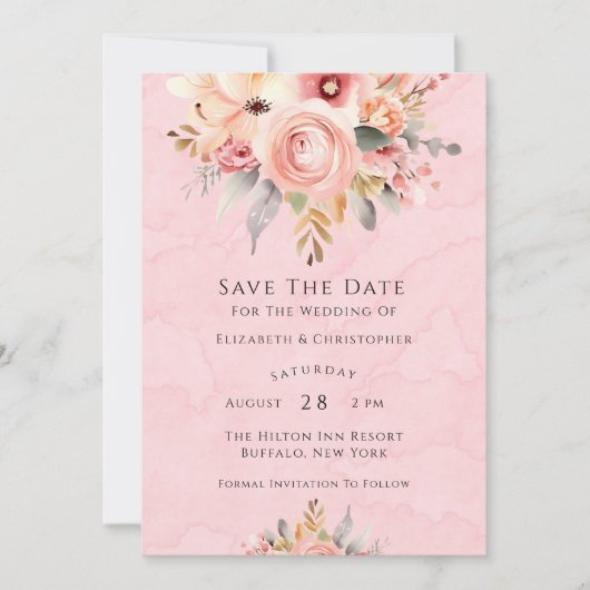 Roze en Goud Chique Florals Save The Date Cards Kaart (Voorkant)