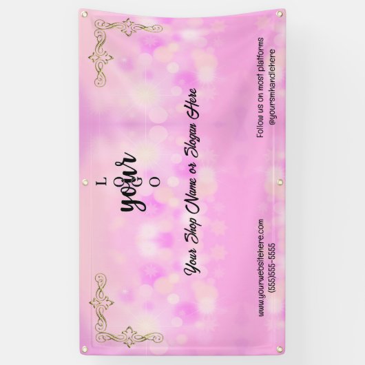 Roze en Goud Company Logo Convention Market Spandoek (Verticaal)