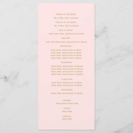 Roze en Goud Custom Wedding Programma Programmakaart (Achterkant)