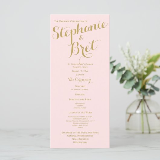 Roze en Goud Custom Wedding Programma Programmakaart (Staand voorkant)