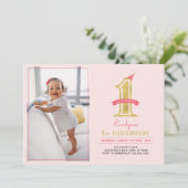 Roze en goud | Cute Modern Girl 1e verjaardag Kaart (Staand voorkant)