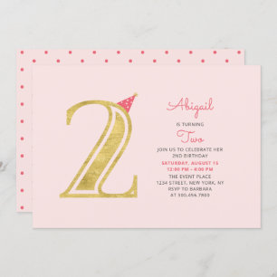 Roze en goud Cute Modern Girl 2e verjaardag Kaart