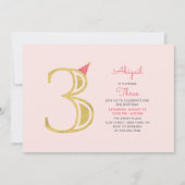 Roze en goud | Cute Modern Girl 3rd Birthday Kaart (Voorkant)