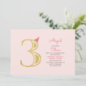 Roze en goud | Cute Modern Girl 3rd Birthday Kaart (Staand voorkant)