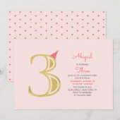Roze en goud | Cute Modern Girl 3rd Birthday Kaart (Voorkant / Achterkant)