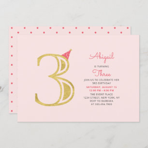 Roze en goud   Cute Modern Girl 3rd Birthday Kaart