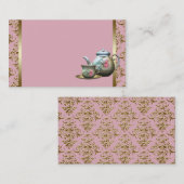 Roze en Goud Damask Business Card Template Visitekaartje (Voorkant / Achterkant)