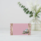 Roze en Goud Damask Business Card Template Visitekaartje (Staand voorkant)