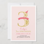 Roze en goud | Derde verjaardag van Girl Kaart (Voorkant)