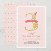 Roze en goud | Derde verjaardag van Girl Kaart (Voorkant / Achterkant)