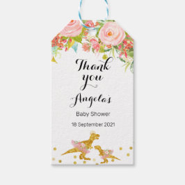 Roze en Goud Dino Modern Dank u Label Cadeaulabel