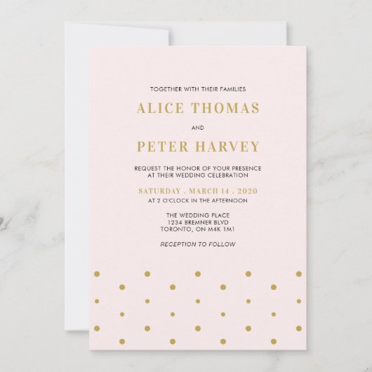 Roze en goud | Eenvoudige moderne bruiloft Kaart (Voorkant)