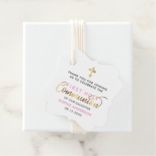 Roze en Goud Eerste Heilige Communie Dank u Bedankjes Labels (In situ)