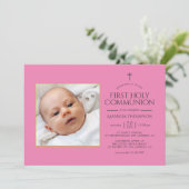Roze en Goud Eerste Heilige Communie Foto Kaart (Staand voorkant)